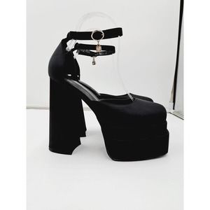 WETKISS Platform Chunky Heels Block Heel Ankle Strap Design Dangle charm